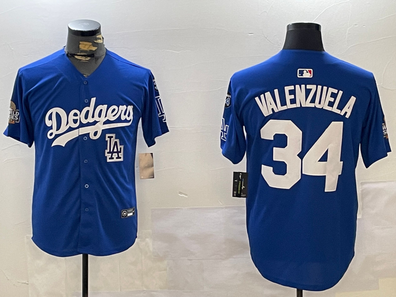 Men Los Angeles Dodgers #34 Valenzuela 2024 World series patch blue jersey 20241120120->los angeles dodgers->MLB Jersey